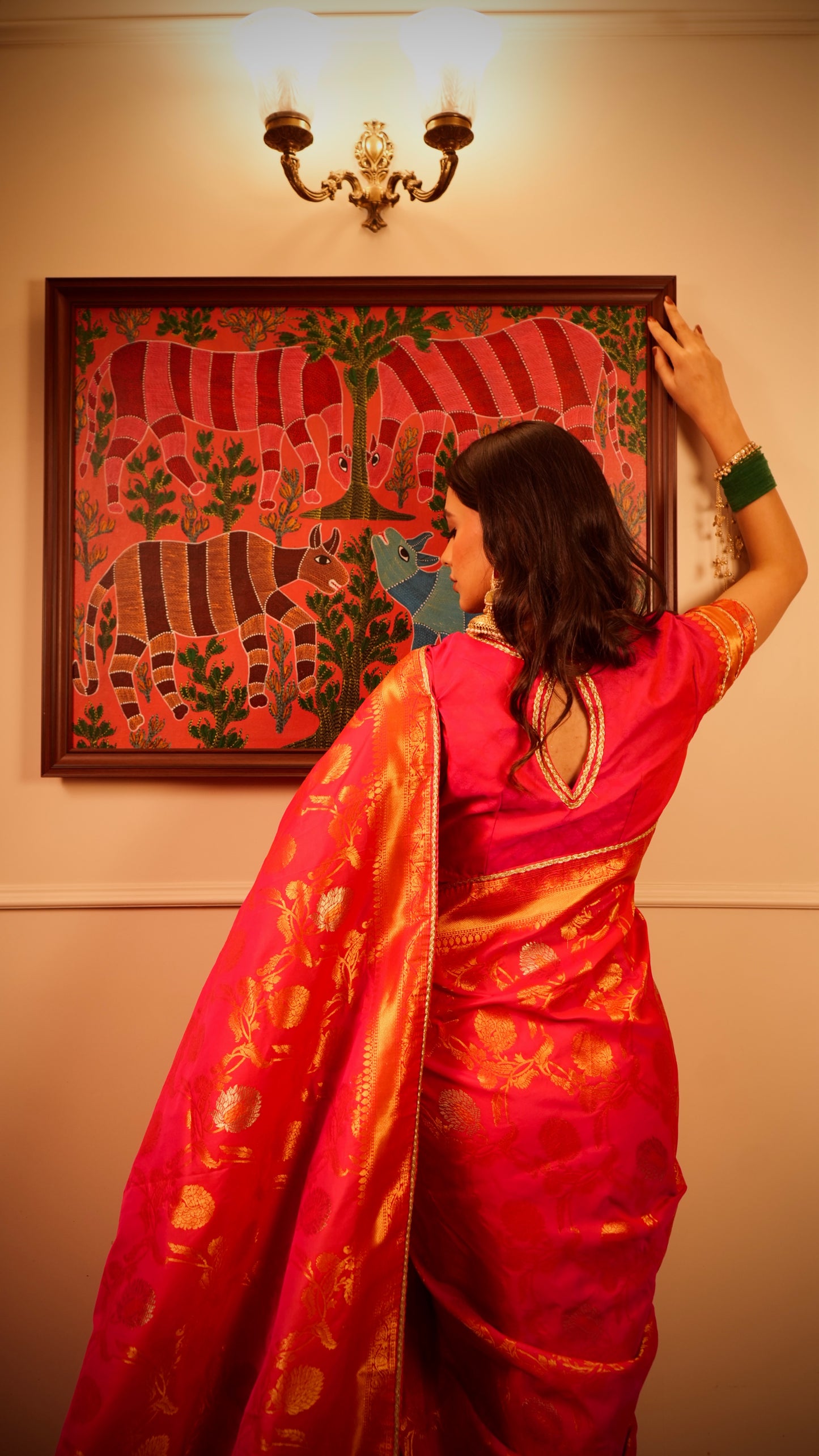 Bnarasee Gulaabi Jaal Saree