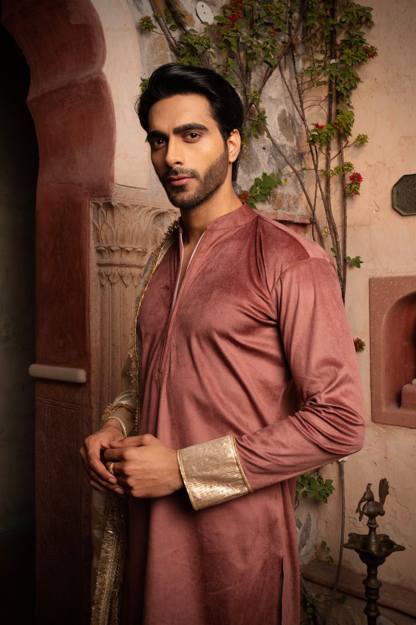 DUST PINK VELVET KURTA SET
