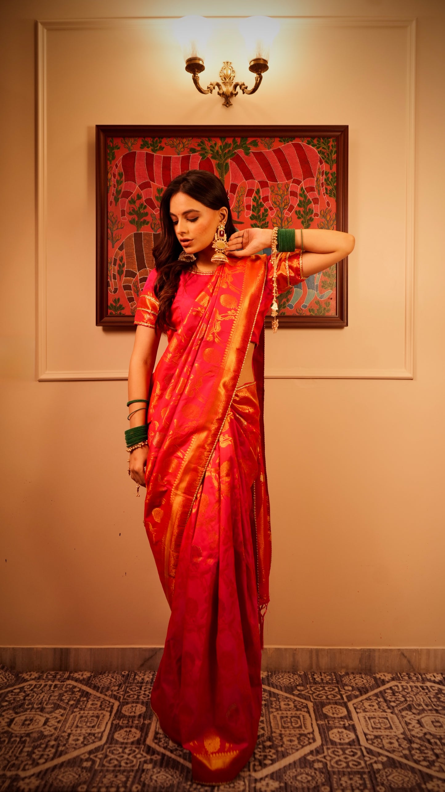 Bnarasee Gulaabi Jaal Saree
