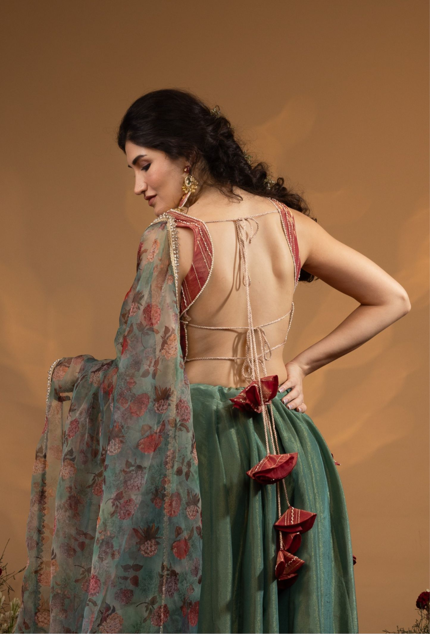 Chrome Red & Green Lehenga Choli