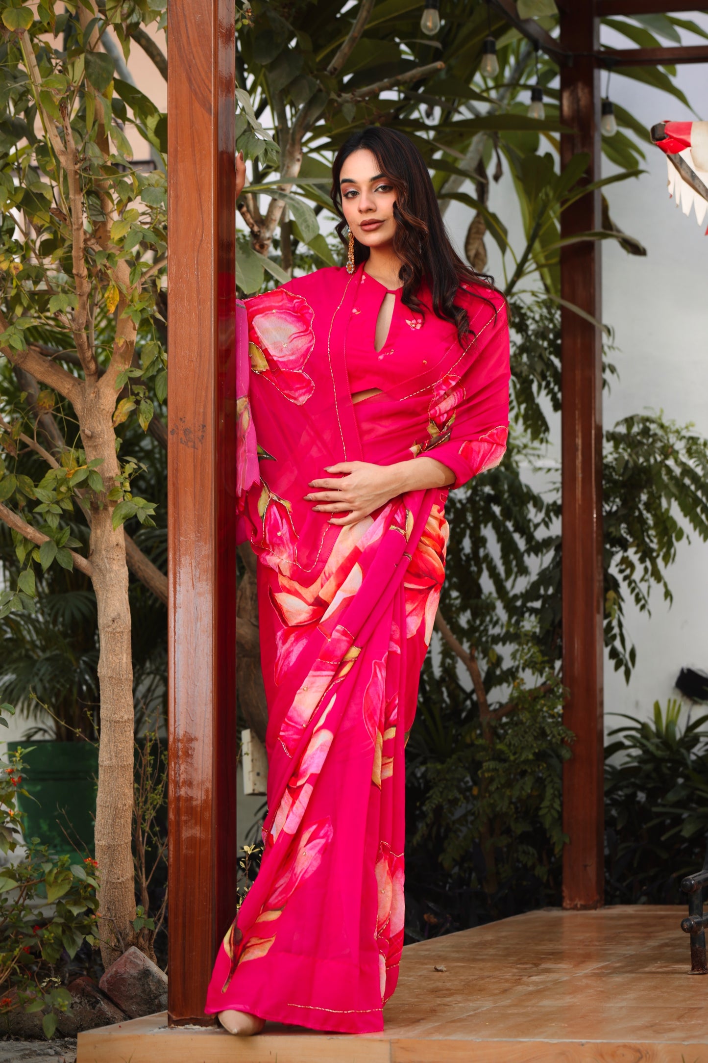 Rani-Pink Handwork saree