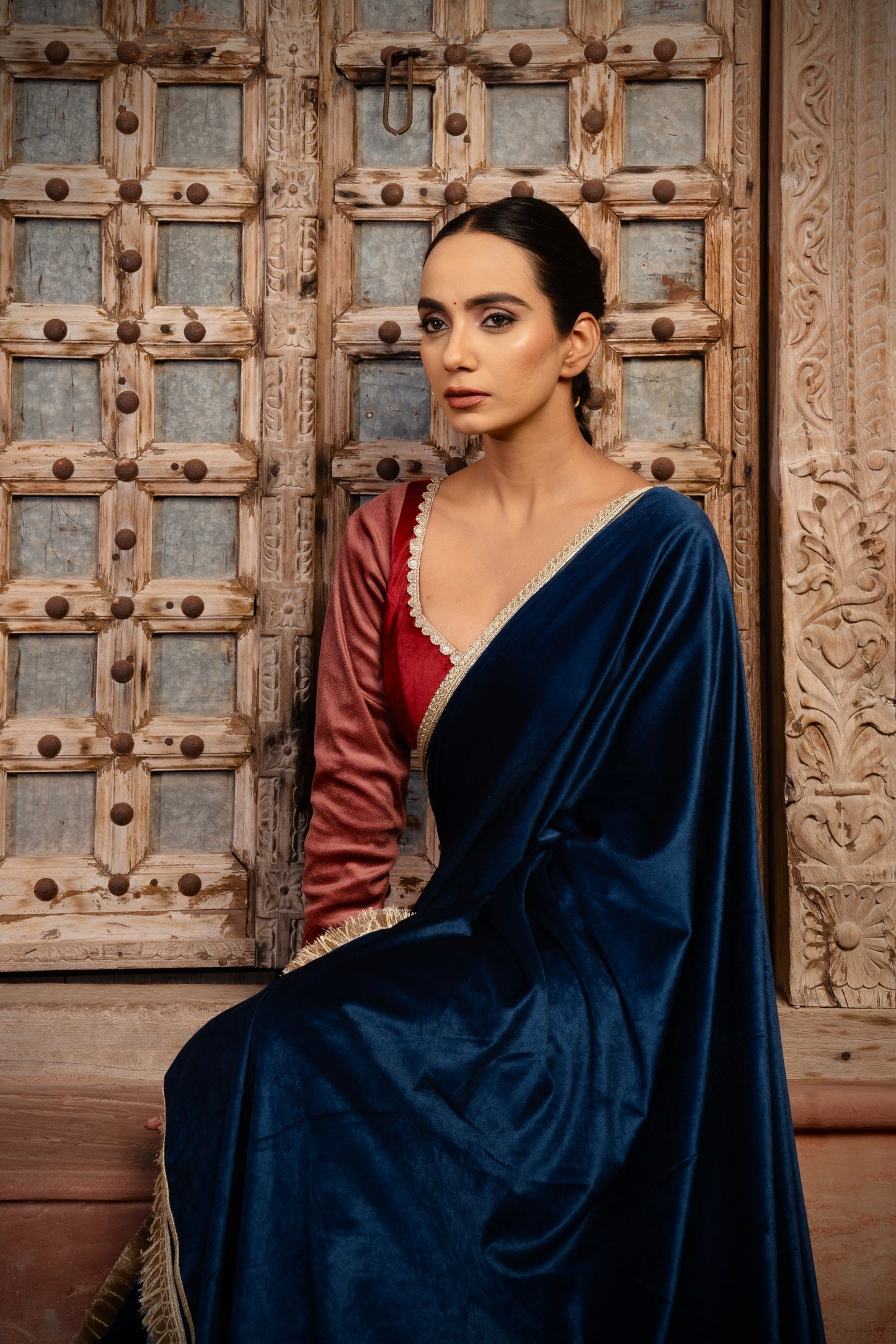 DEEP BLUE VELVET SAREE