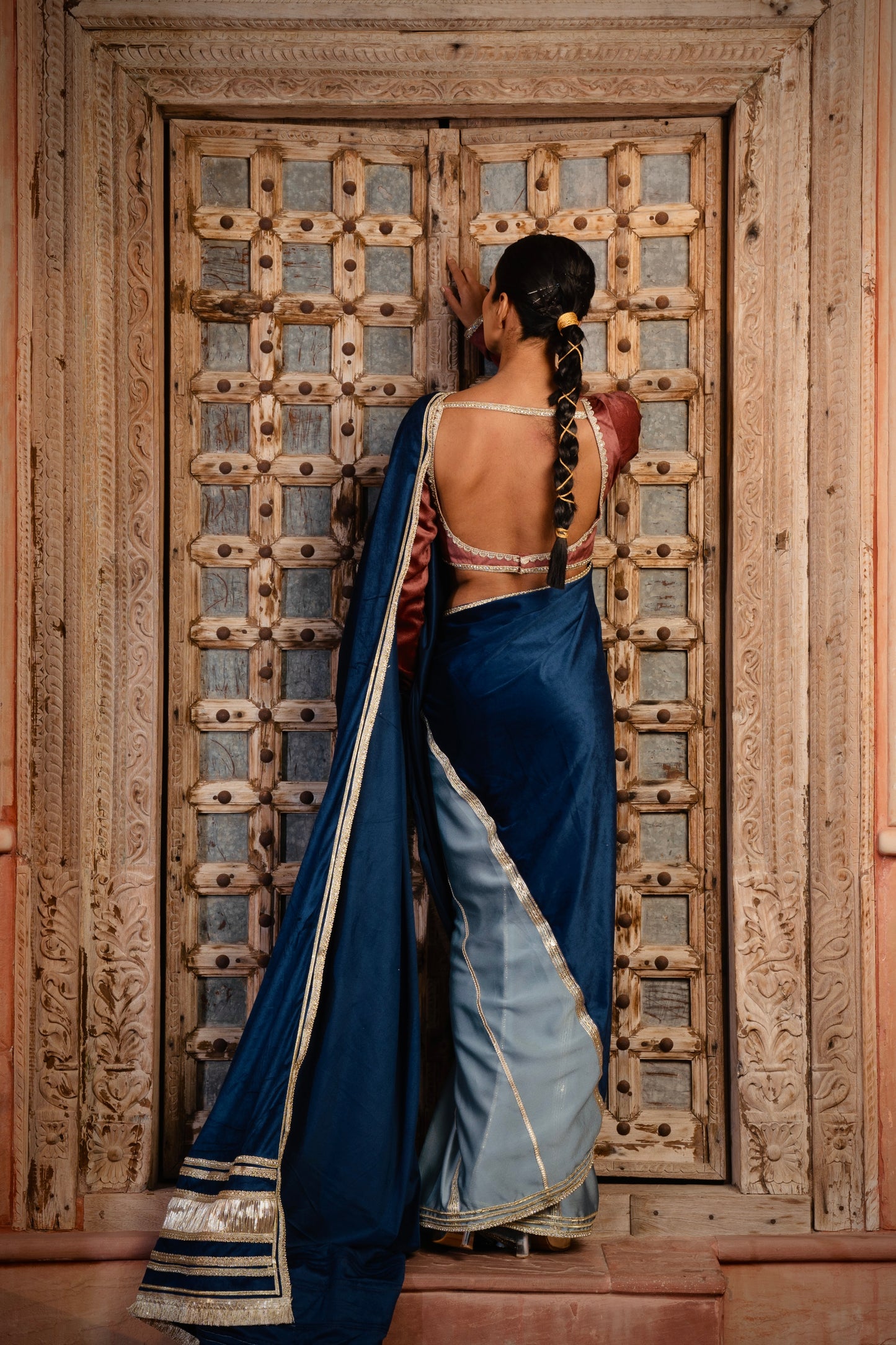 DEEP BLUE VELVET SAREE