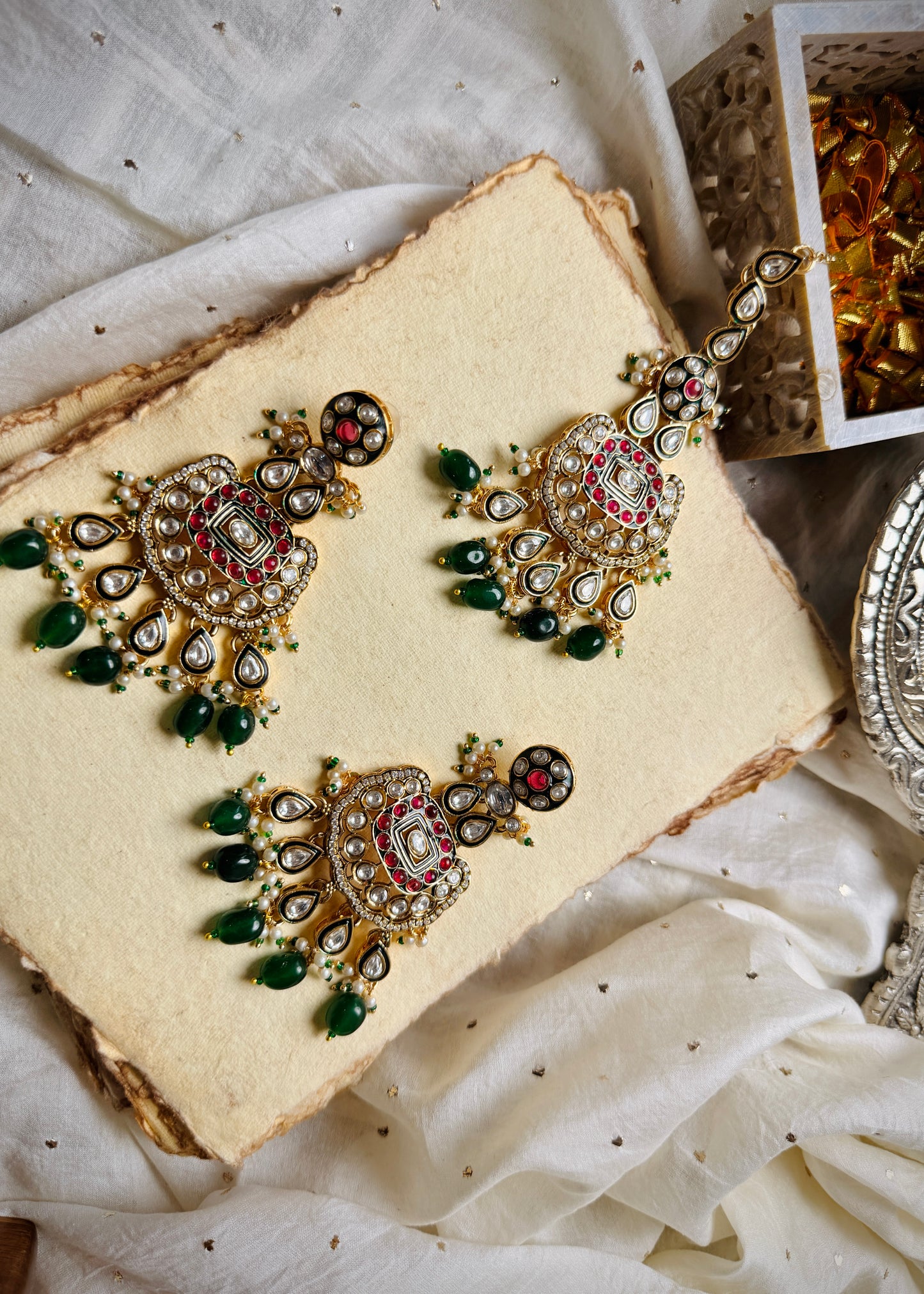 Elara Chandelier Earrings, Maangtika & Ring Set