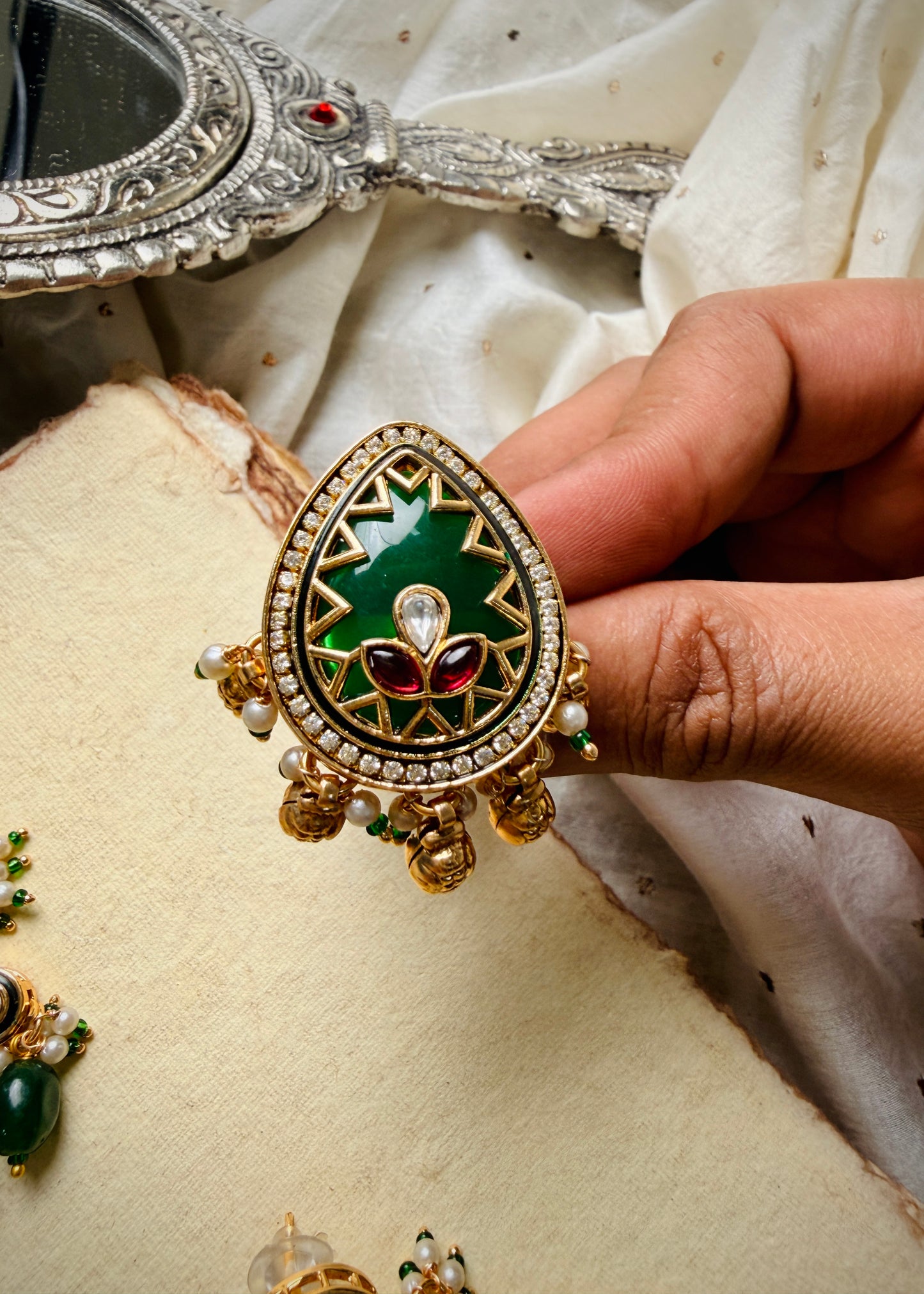 Elara Chandelier Earrings, Maangtika & Ring Set