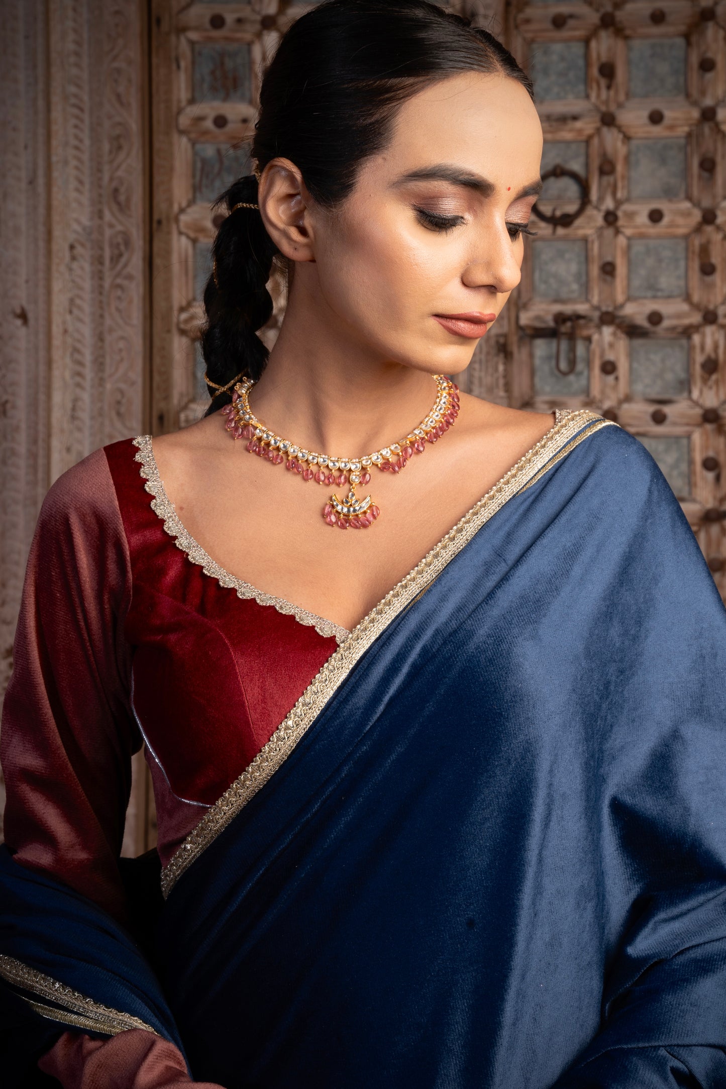 DEEP BLUE VELVET SAREE