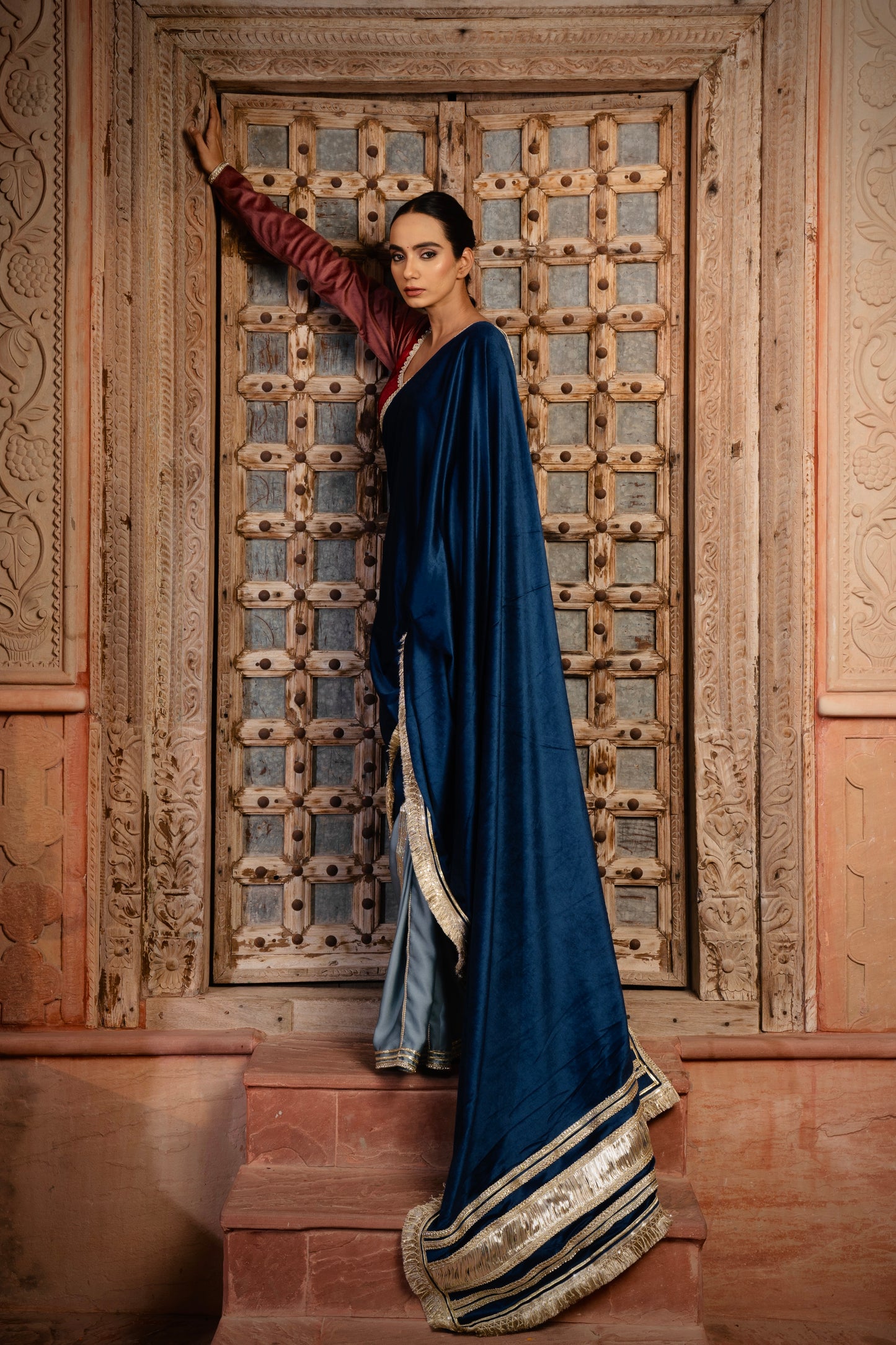 DEEP BLUE VELVET SAREE