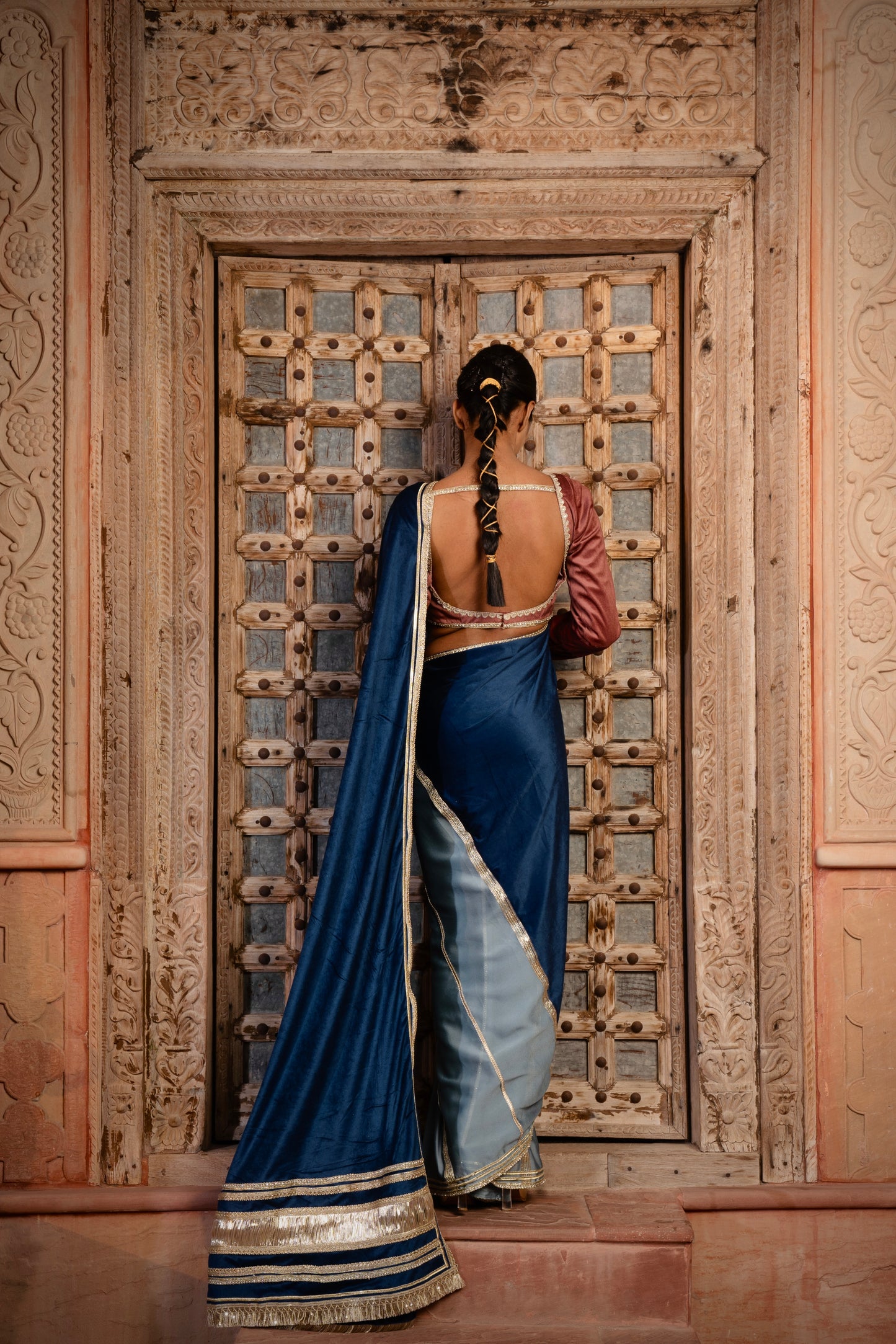 DEEP BLUE VELVET SAREE