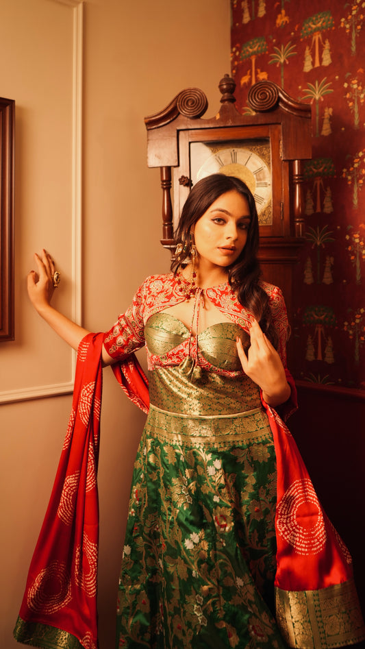 Ajrak-Banarasee Gown Set