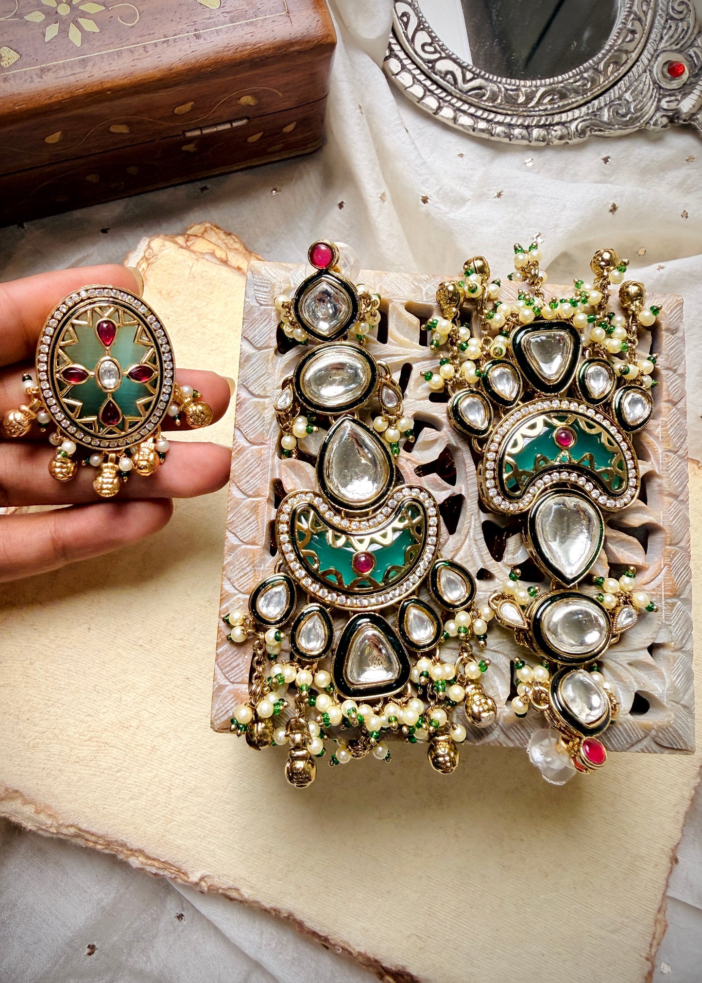 Meher Chandelier Earrings and Ring Set