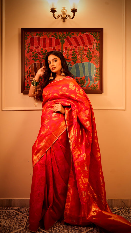 Bnarasee Gulaabi Jaal Saree