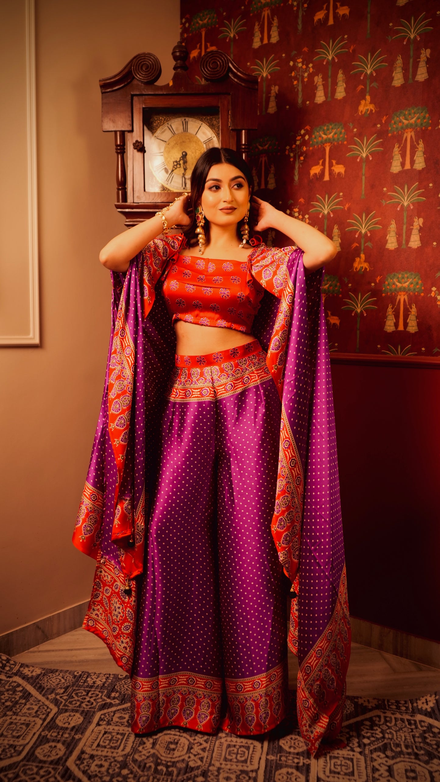 Lal-Baingani Ajrak Cape set
