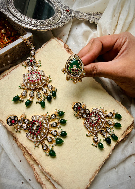 Elara Chandelier Earrings, Maangtika & Ring Set