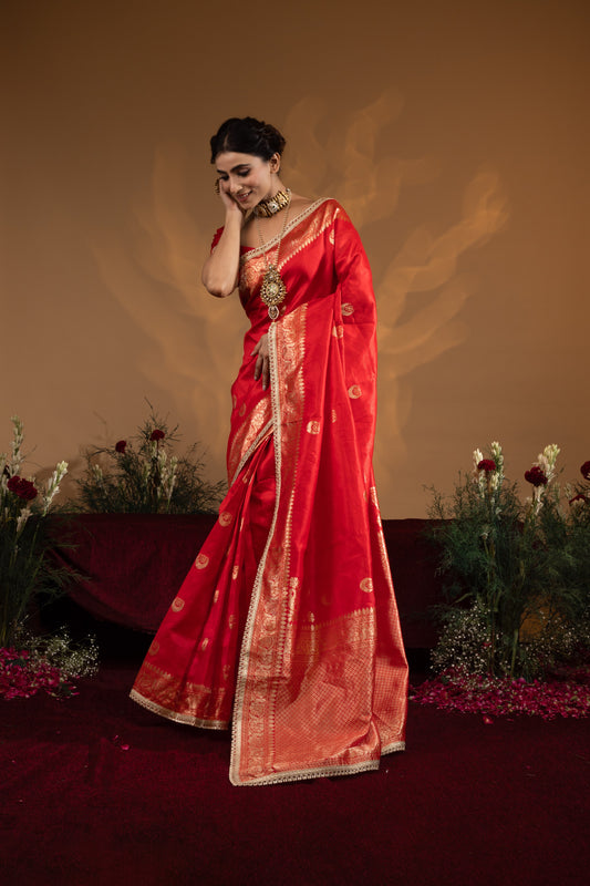 Pre-Draped Red Banarasee Silk Saree