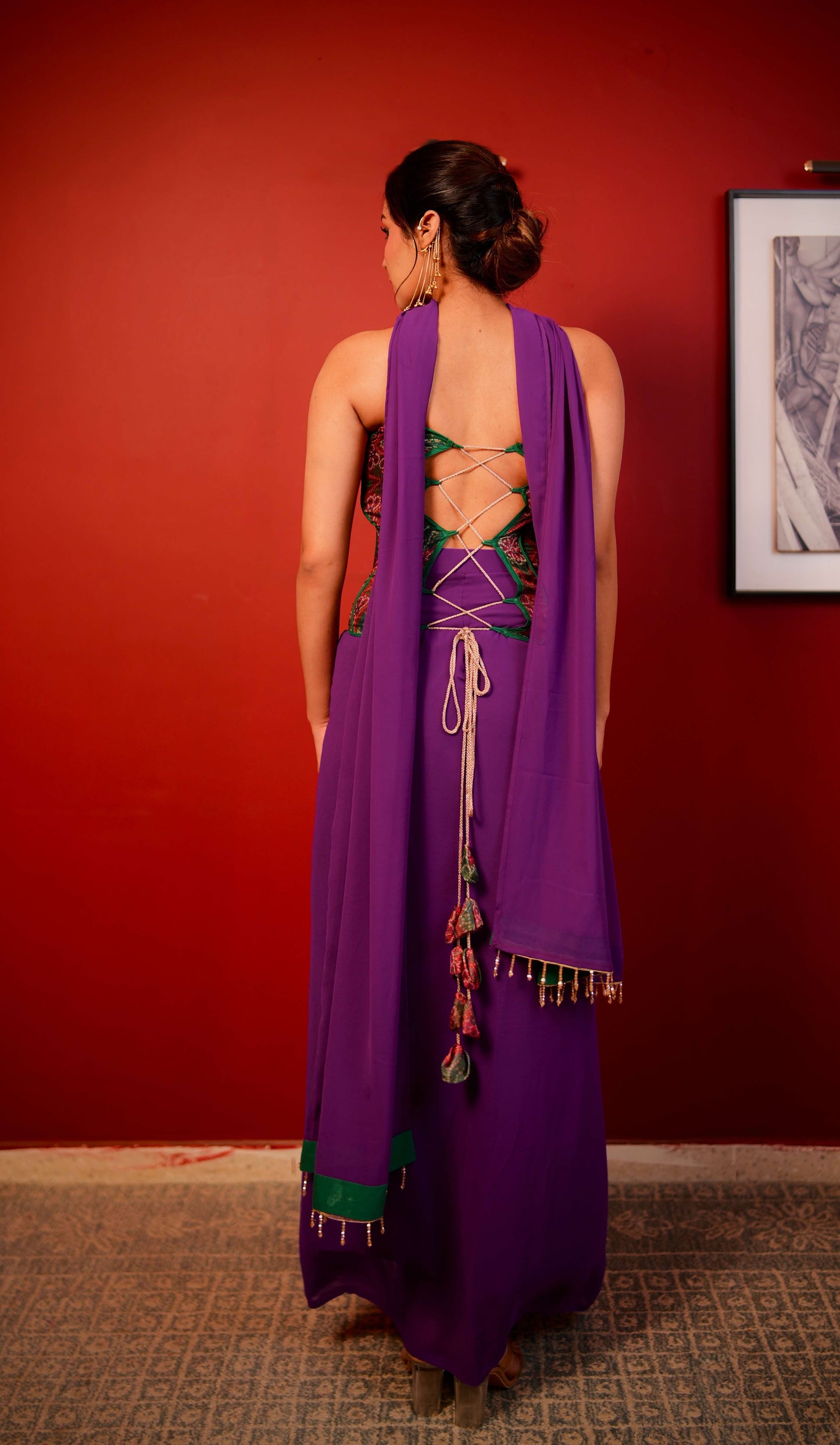 Structured Bandhani Corset with Draped Skirt
