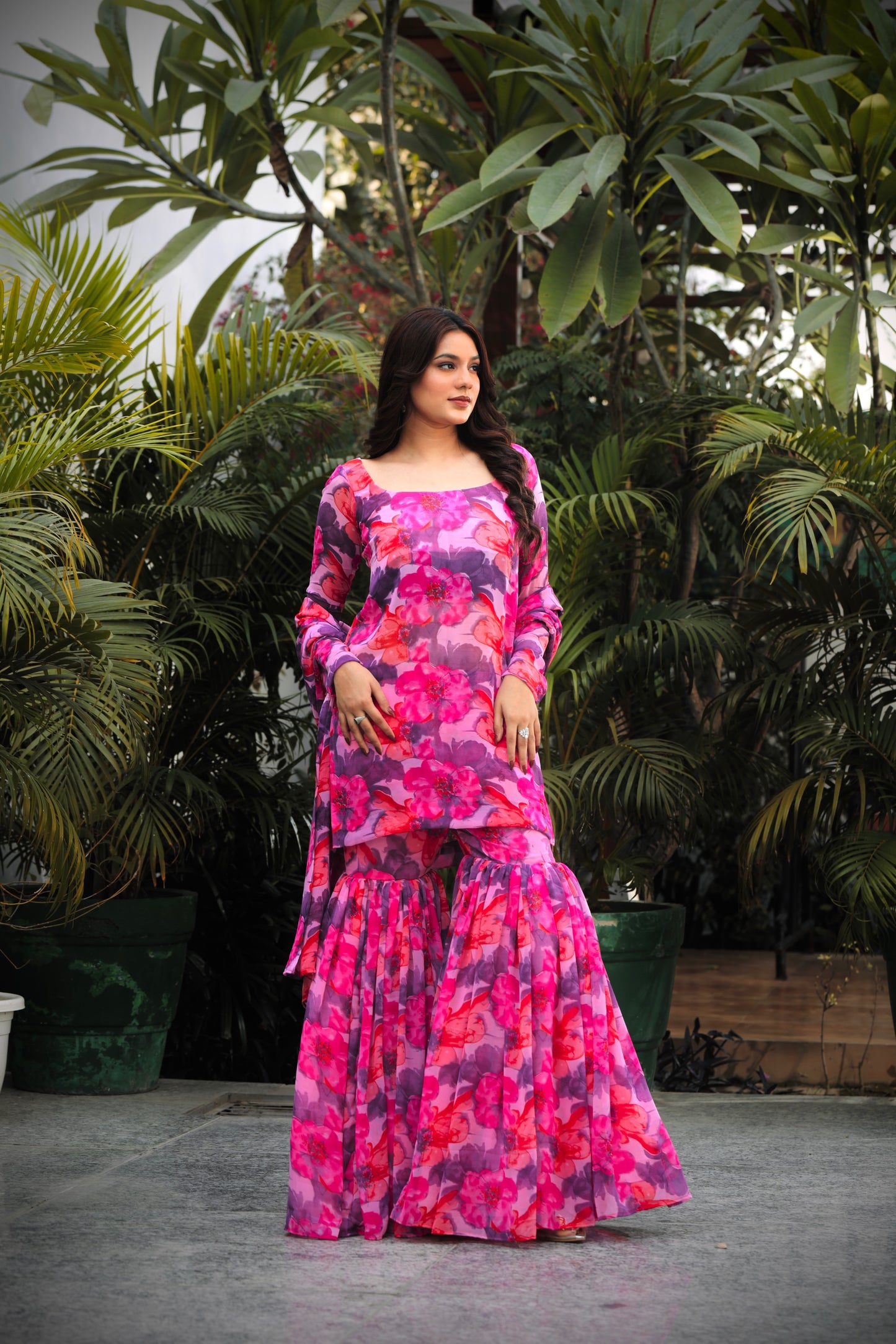 Pink & Purple Bloom Sharara set