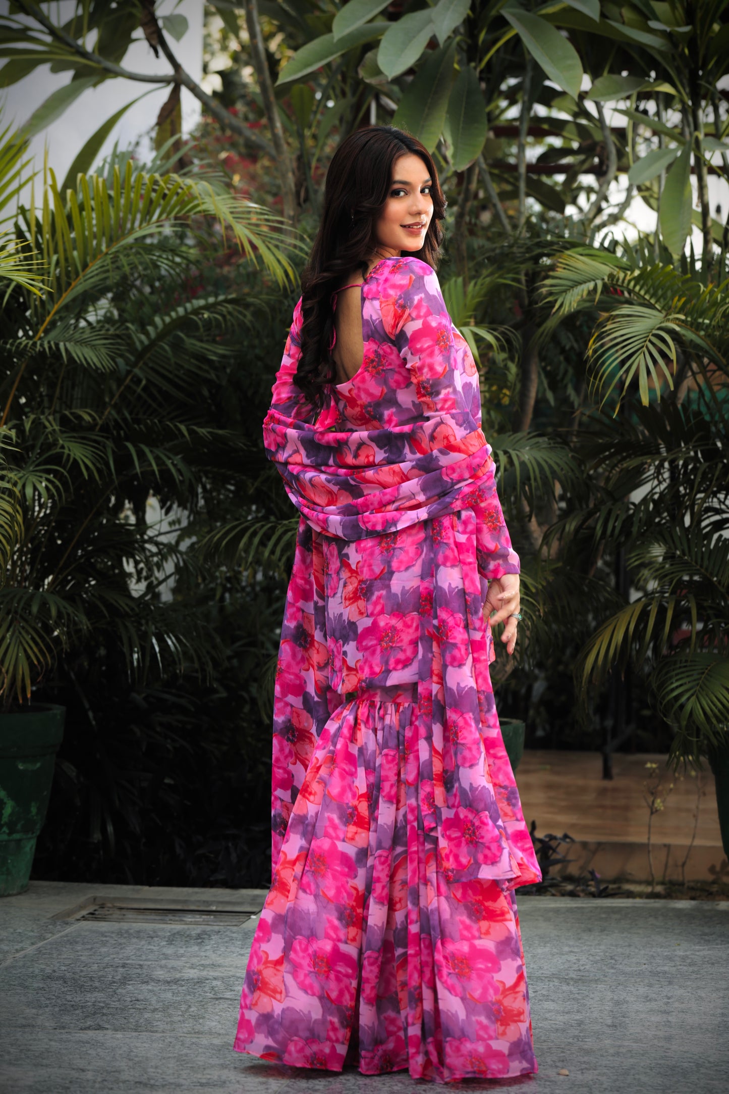 Pink & Purple Bloom Sharara set