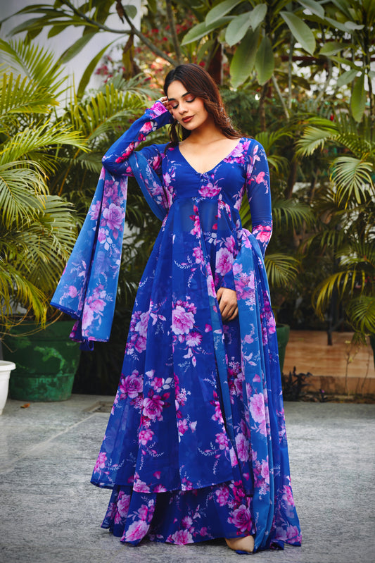 Royal blue & Pink Affair Skirt set