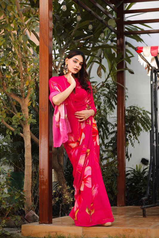 Rani-Pink Handwork saree