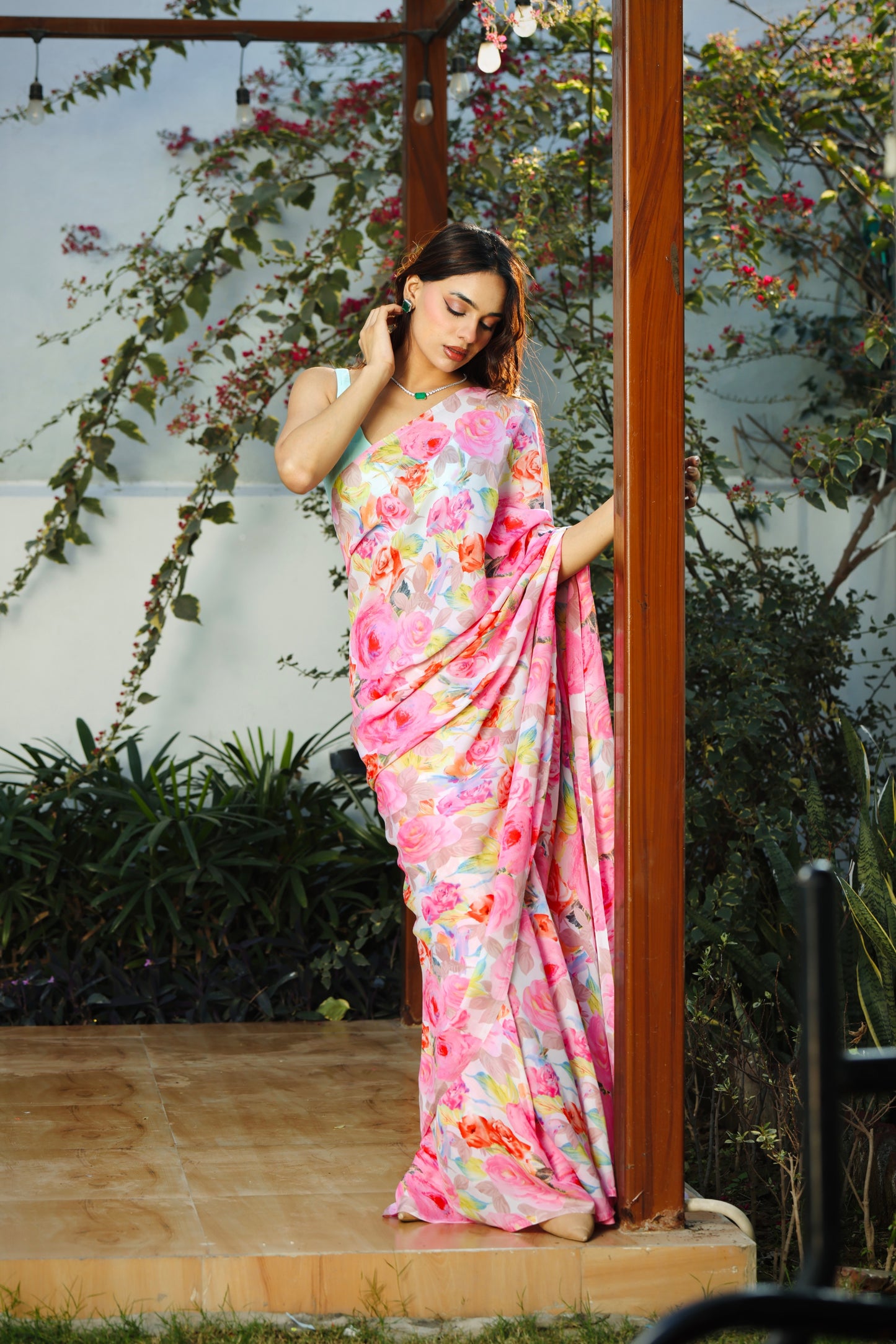 English Garden Satin Saree
