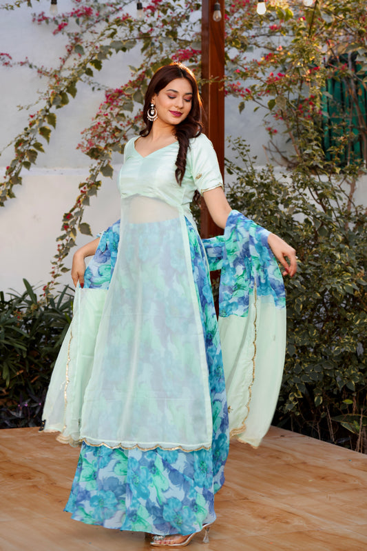 Enchanting Mint Bloom Handwork Kurta set
