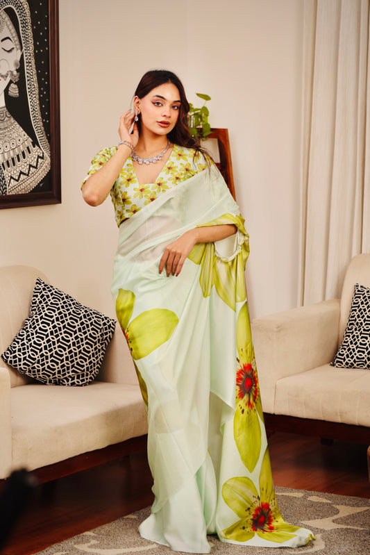 Green Garden Satin Saree